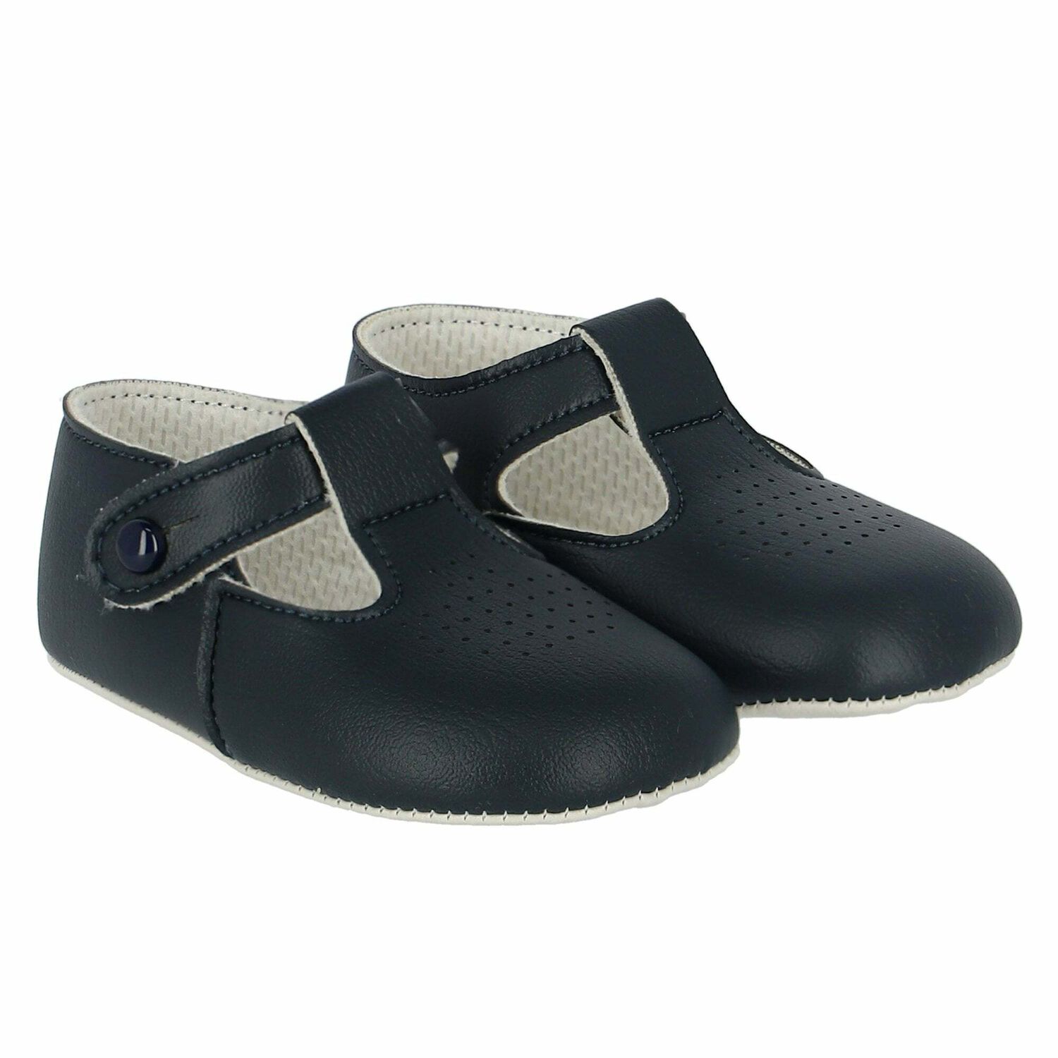 Baby Navy Leather Pre Walker Shoes, 2, hi-res