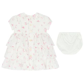 Baby Girls White & Pink Floral Dress Set