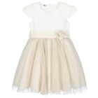 Girls Ivory & Gold Tulle Dress, 1, hi-res