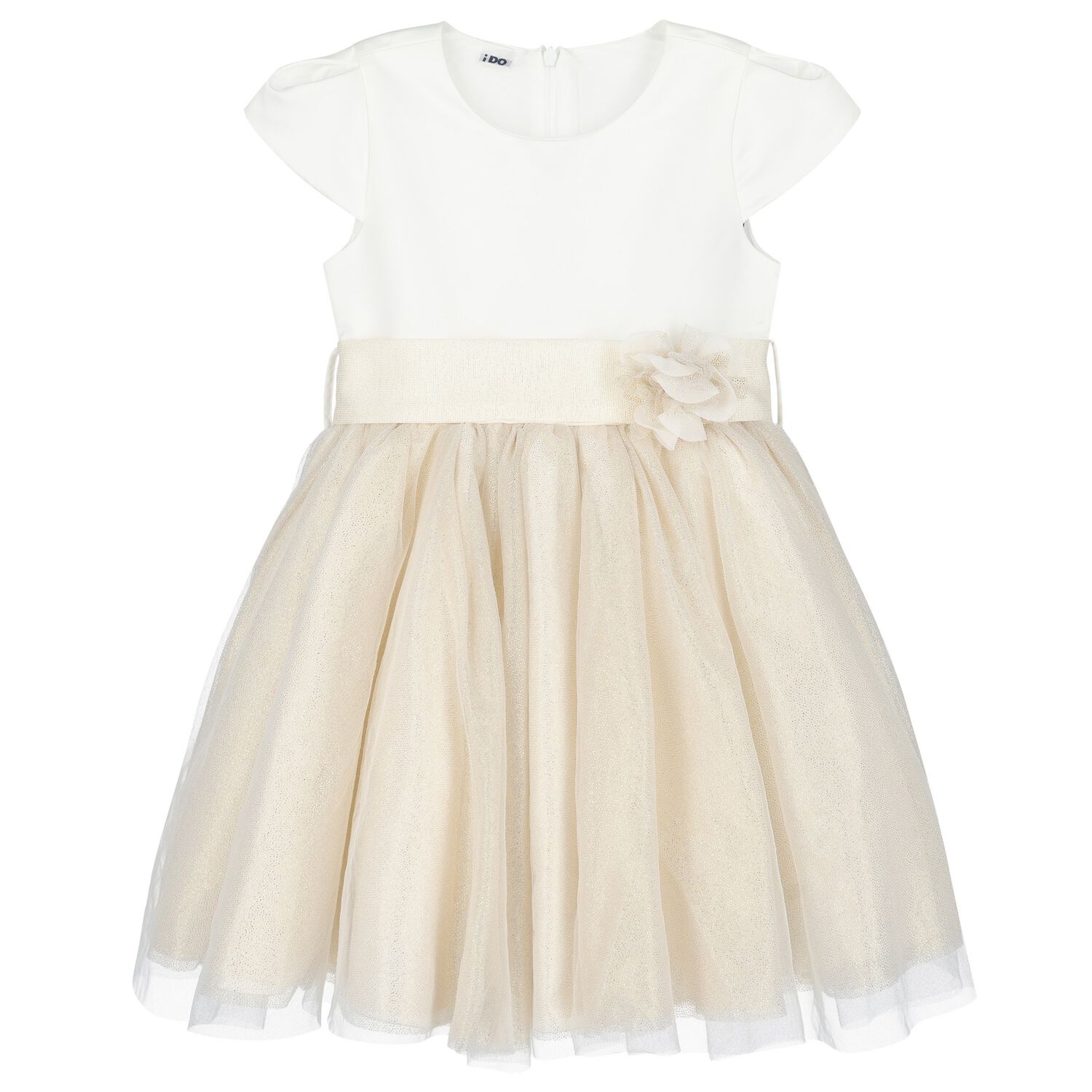 Girls Ivory & Gold Tulle Dress, 1, hi-res