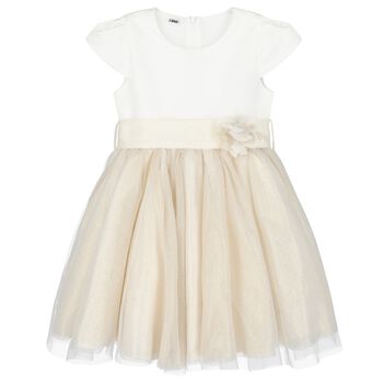 Girls Ivory & Gold Tulle Dress