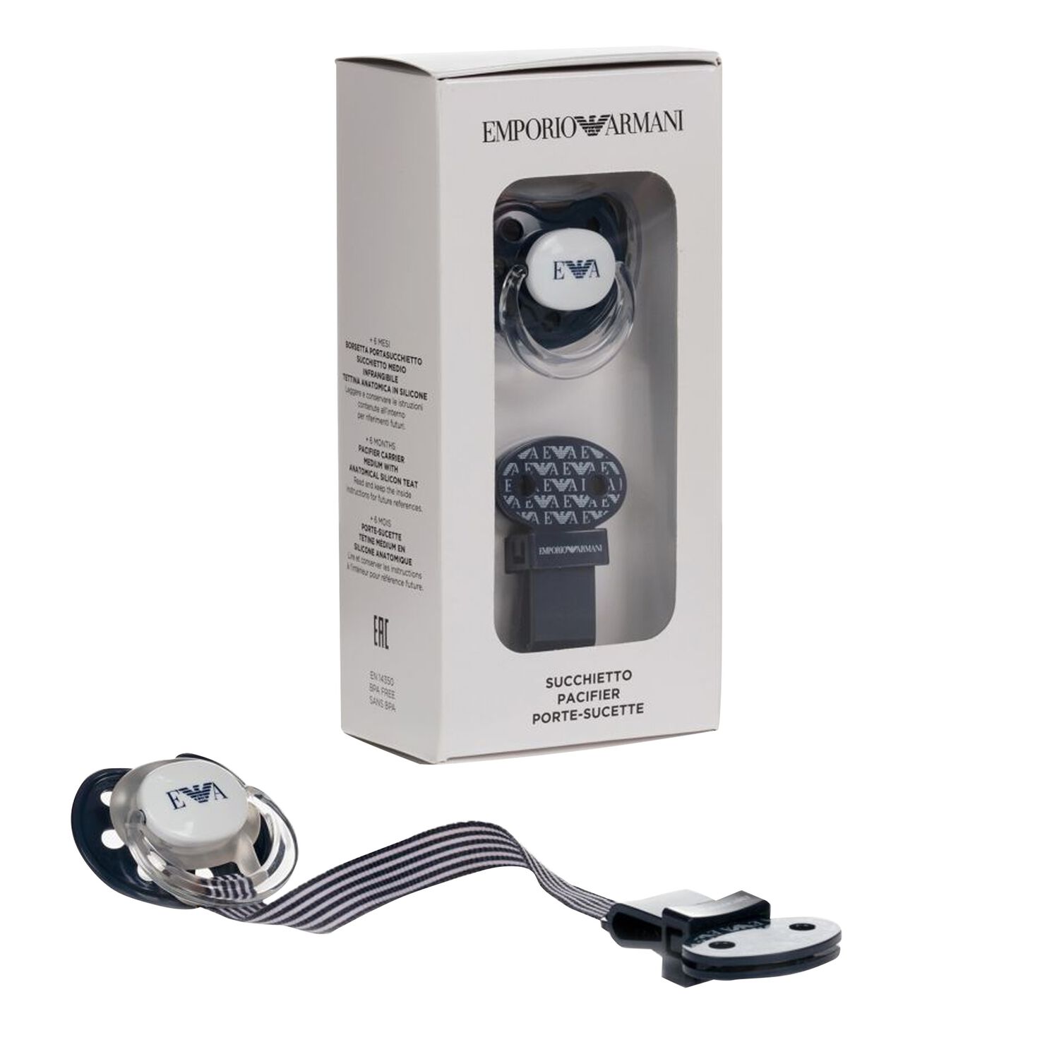 Baby Boys Navy Blue Dummy & Clip Set, 3, hi-res image number null
