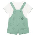 Younger Boys White & Green Dungaree Set, 1, hi-res