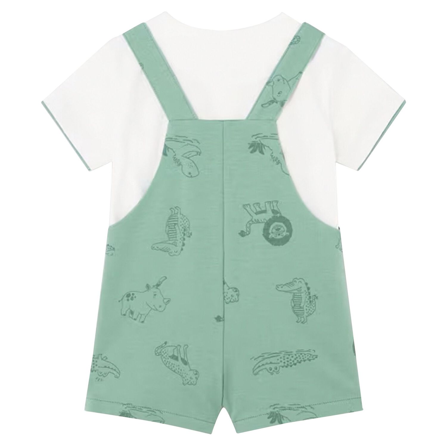 Younger Boys White & Green Dungaree Set, 1, hi-res image number null