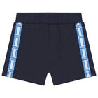 Baby Boys Blue & Navy Blue Logo Shorts Set, 2, hi-res