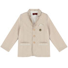 Boys Beige Logo Blazer, 1, hi-res