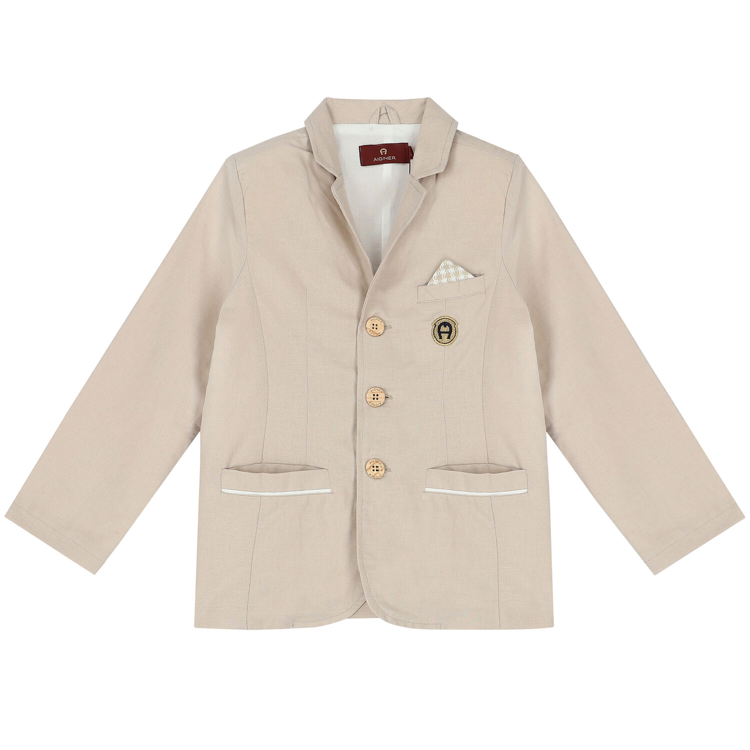 Boys Beige Logo Blazer, 1, hi-res
