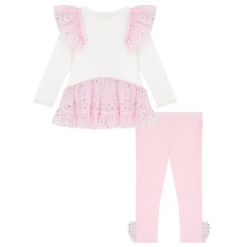 Girls Pink & Ivory Tulle Fairy Wings Leggings Set 