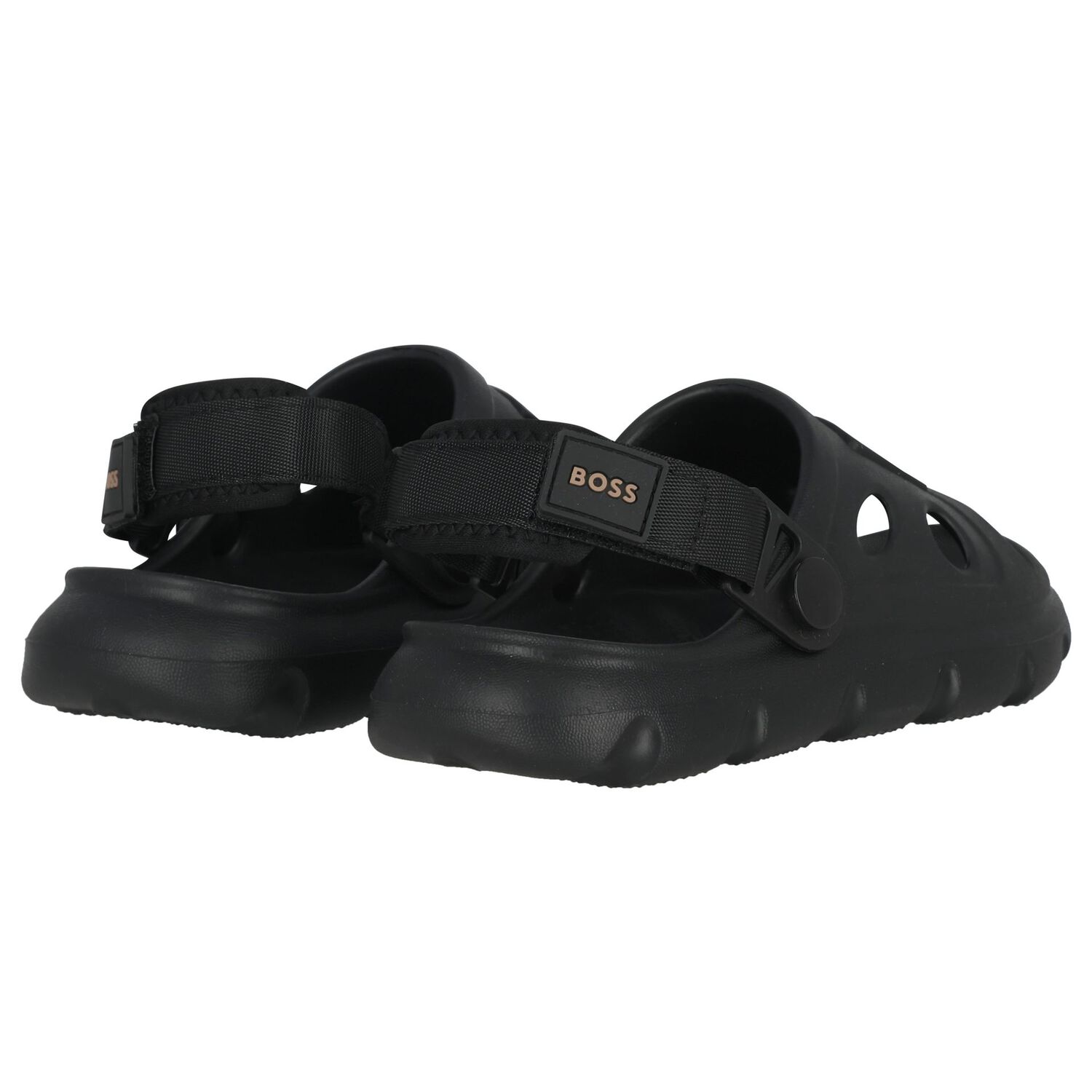 Boys Black Logo Sandals, 1, hi-res