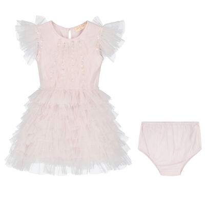 Younger Girls Pink Embellished Dress Set
