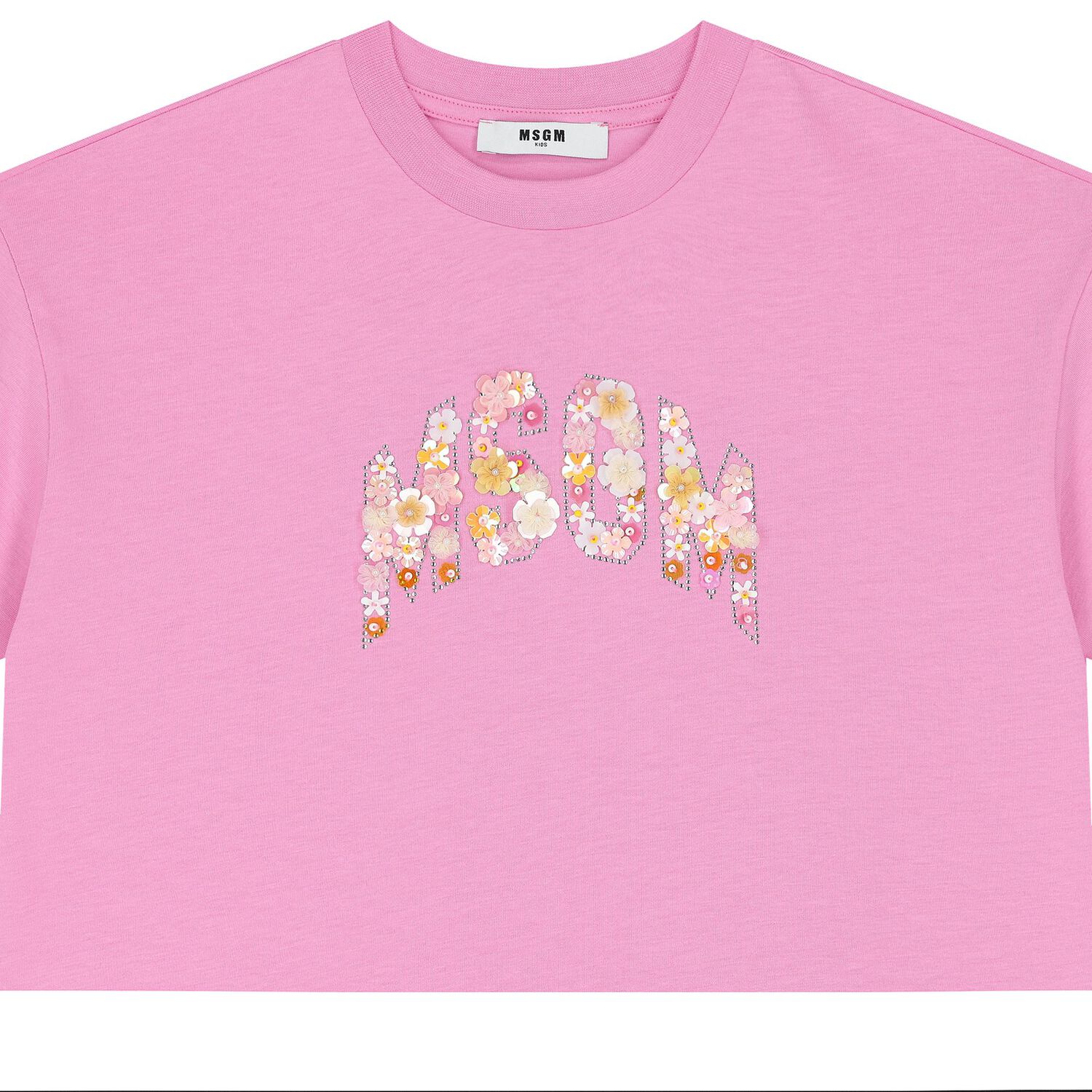 Girls Pink Logo Sequin Flower T-Shirt, 2, hi-res