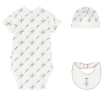 White Red Panda Logo Baby Bodysuit Gift Set