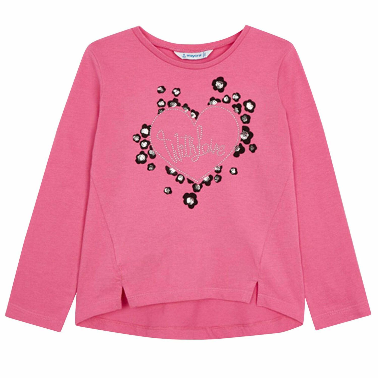 Girls Pink Heart Long Sleeve Top, 2, hi-res
