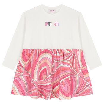 Girls Pink & White Logo Iride Dress