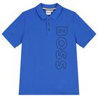 Boys Blue Logo Polo Shirt, 4, hi-res