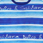 Boys Blue Striped Cotton Logo T-Shirt, 1, hi-res