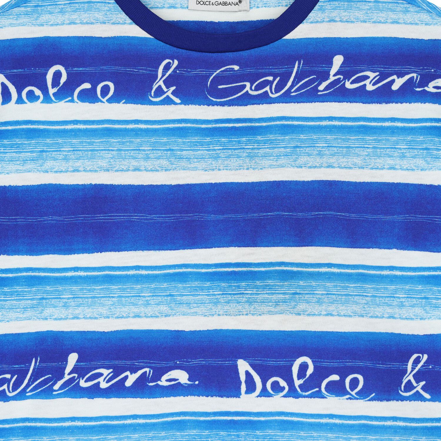 Boys Blue Striped Cotton Logo T-Shirt, 1, hi-res image number null
