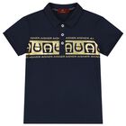 Boys Navy Blue & Gold Polo Shirt, 2, hi-res