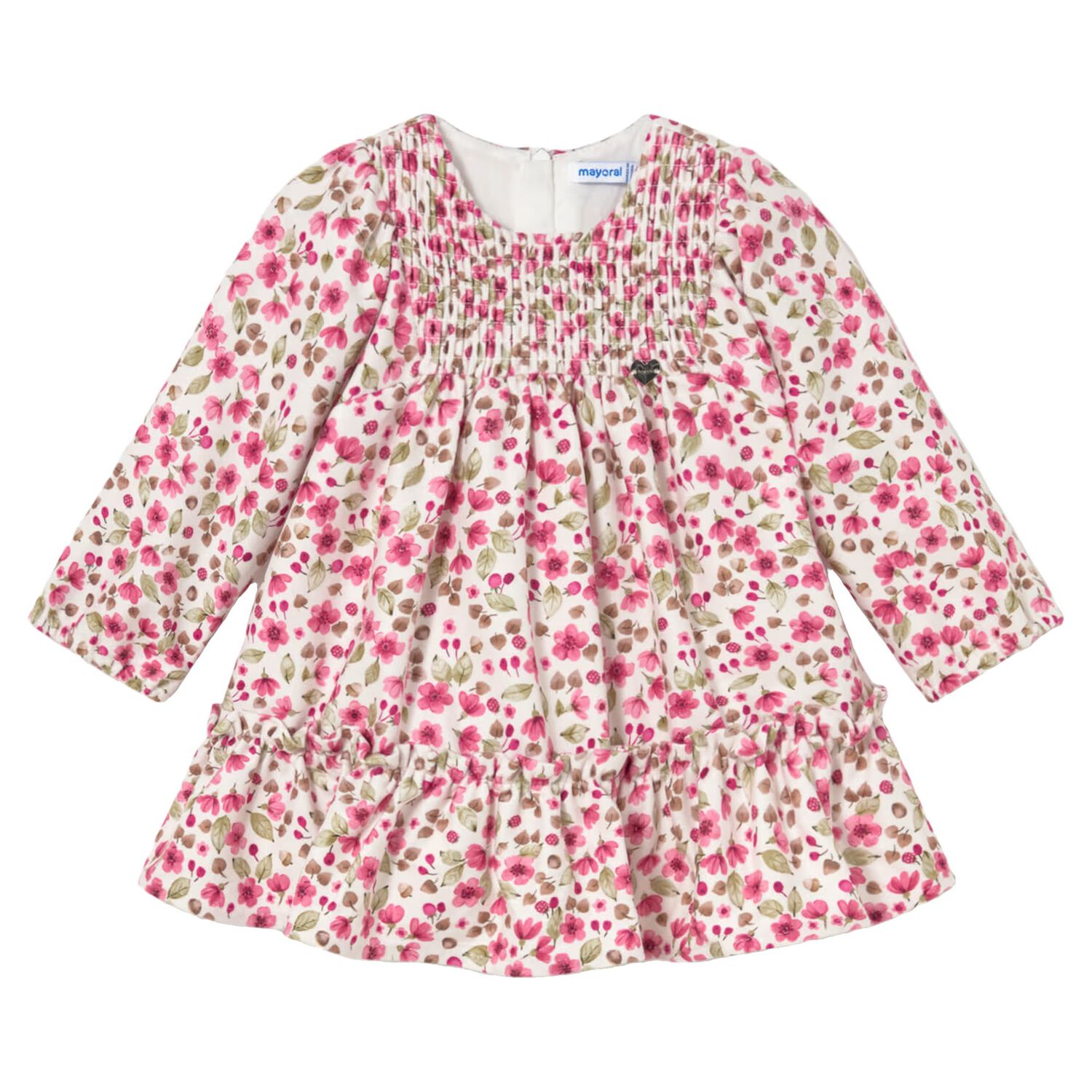Younger Girls Ivory & Pink Floral Dress, 1, hi-res