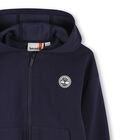 Boys Navy Blue Logo Hooded Zip Up Top, 2, hi-res