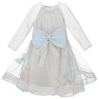 Girls Grey & Blue Bow Dress, 1, hi-res