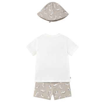 Younger Boys Beige & White Dinosaur Shorts Set