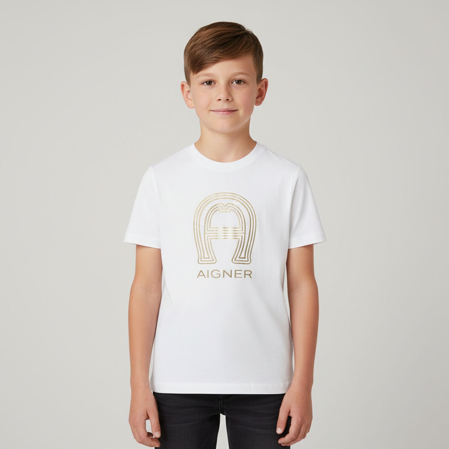 Boys White & Gold Logo T-Shirt, 1, hi-res