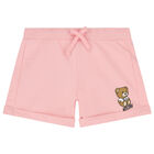 Girls Pink Teddy Logo Shorts, 2, hi-res