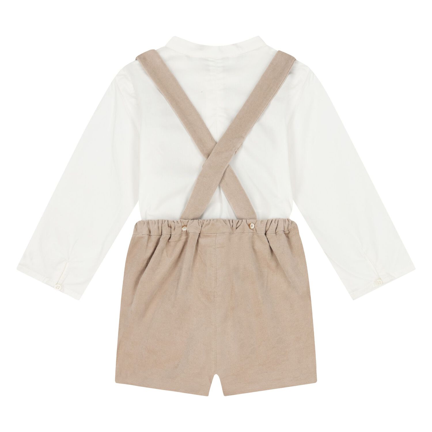 Baby Boys White & Beige Dungaree Set, 1, hi-res