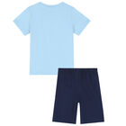 Boys Blue & Navy Shark Shorts Set, 1, hi-res