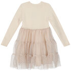 Girls Ivory Knitted Tulle Dress, 2, hi-res