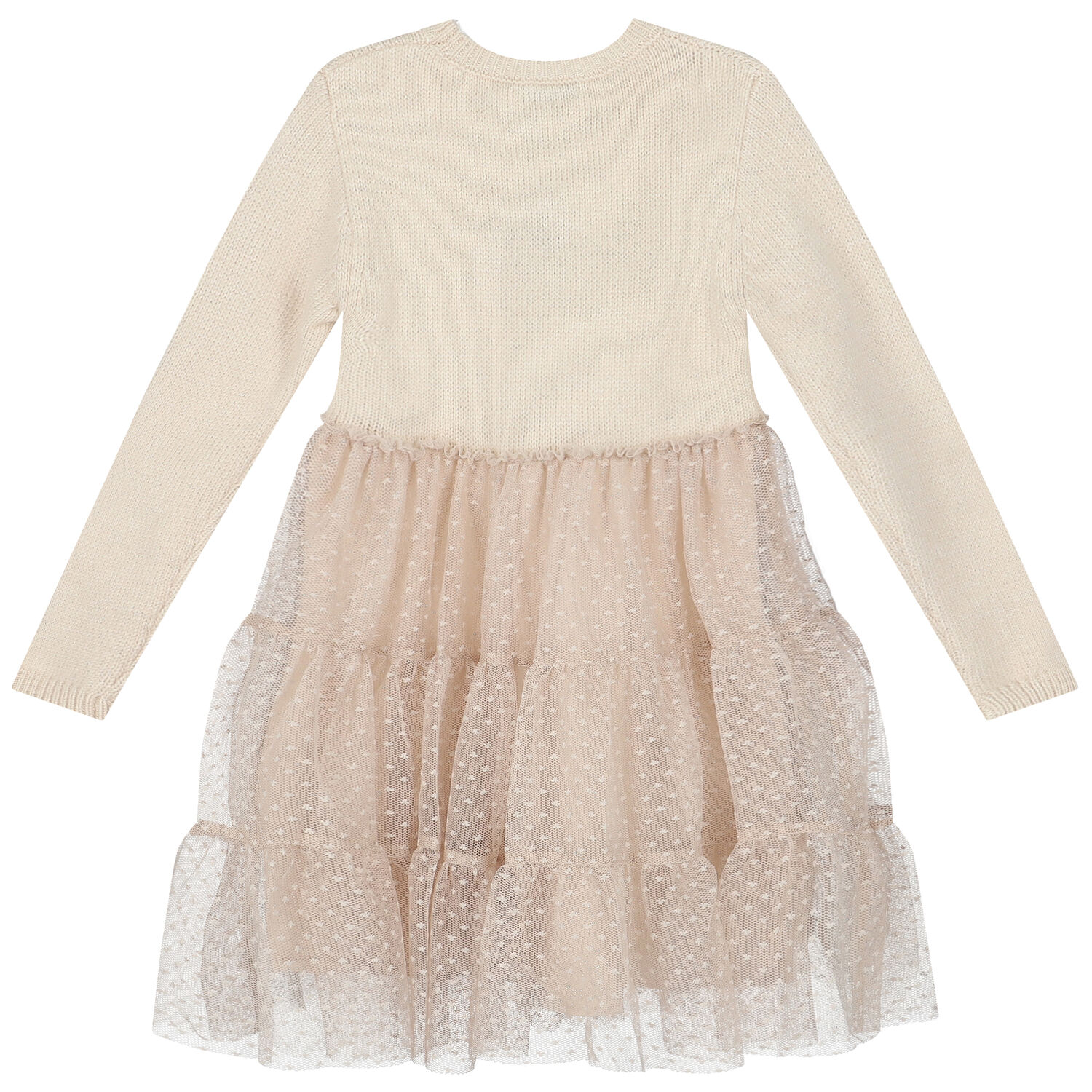 Girls Ivory Knitted Tulle Dress, 2, hi-res