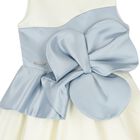 Girls Ivory & Blue Flower Satin Dress, 1, hi-res