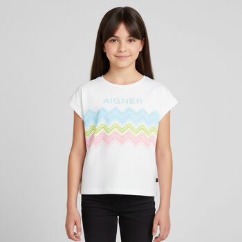 Girls White Zigzag Logo T-Shirt