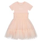 Girls Pink Logo Tulle Dress, 2, hi-res