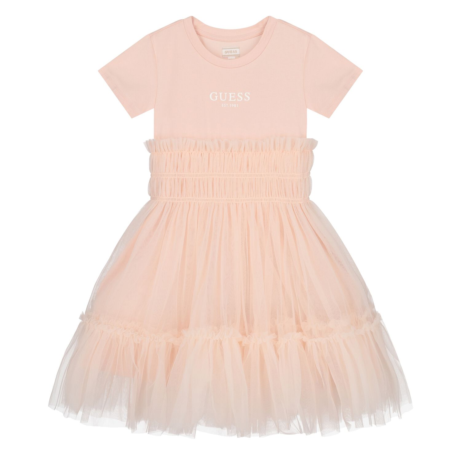 Girls Pink Logo Tulle Dress, 2, hi-res