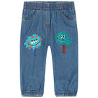 Younger Boys Blue Denim Joggers, 1, hi-res