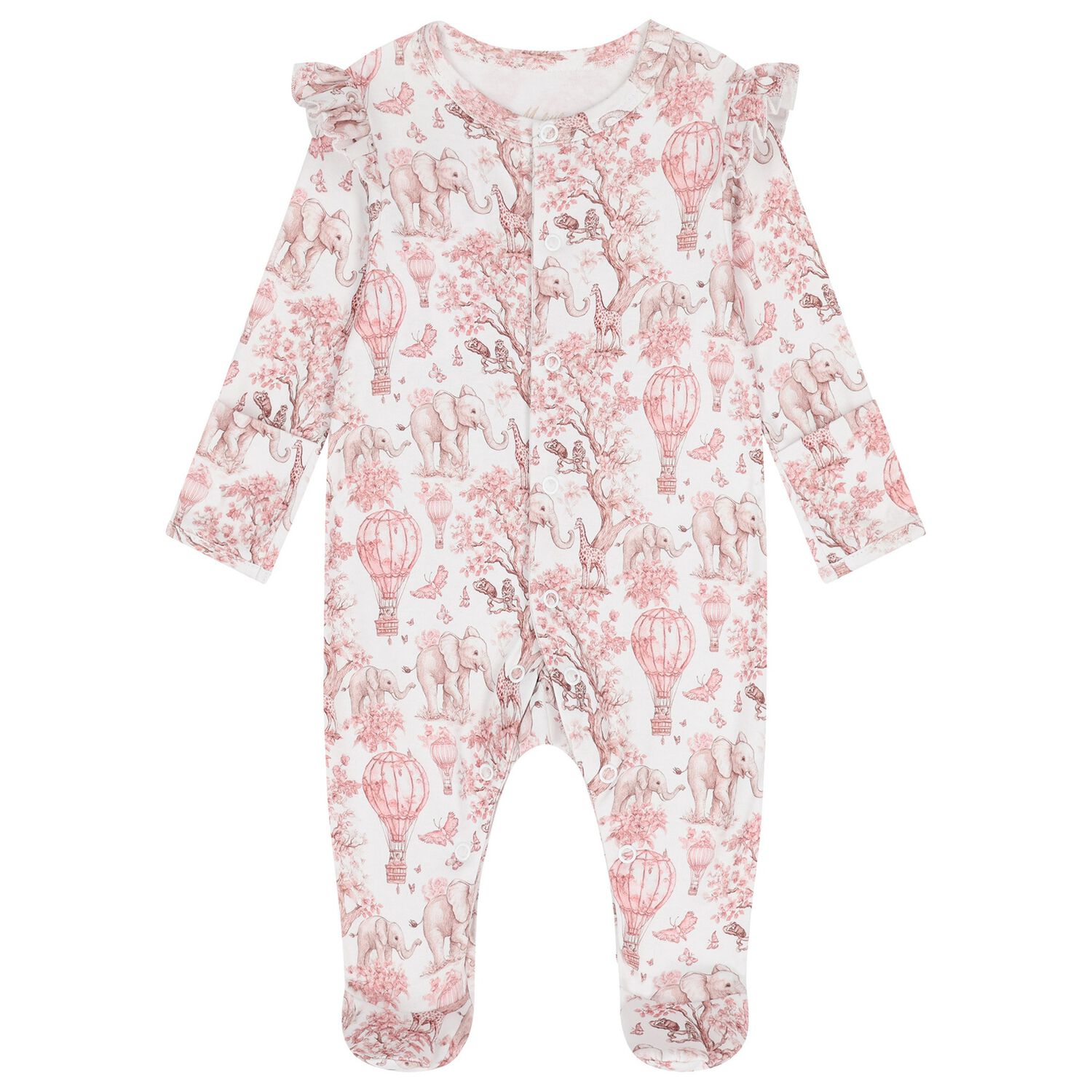 Baby Girls White & Pink Africa Babygrow, 1, hi-res image number null