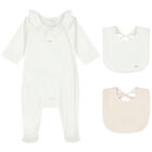 Baby Girls Ivory Babygrow & Bib Gift Set, 2, hi-res