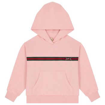 Girls Pink Web Striped Hooded Top