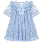 Girls Blue Embellished Tulle Dress, 2, hi-res