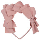 Girls Pink Bow Velvet Headband, 1, hi-res