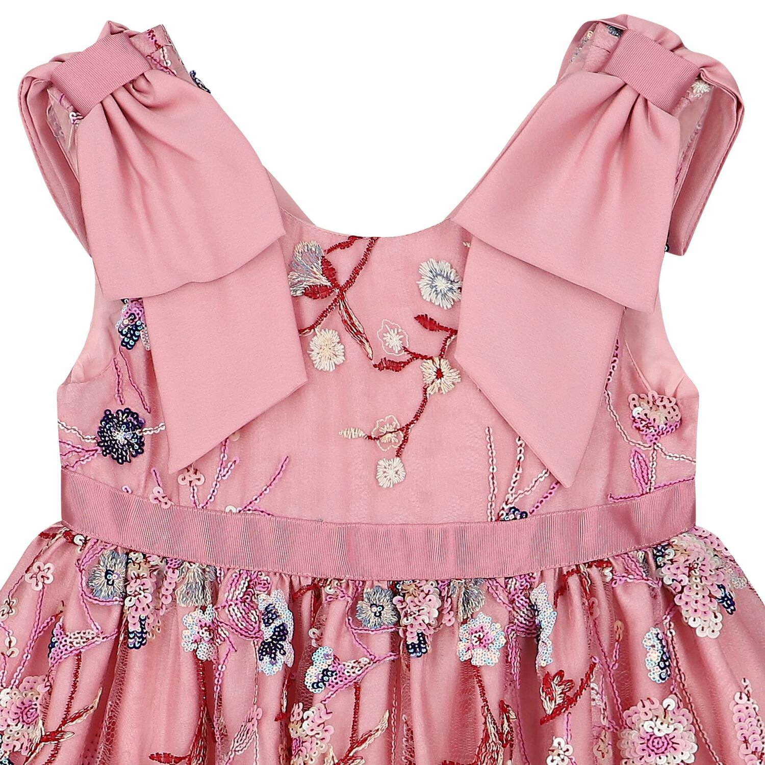 Girls Pink Floral Embroidered Dress, 1, hi-res image number null