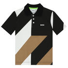 Boys Black, White & Beige Logo Polo Shirt, 1, hi-res