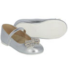 Girls Silver Diamante Bow Shoes, 1, hi-res