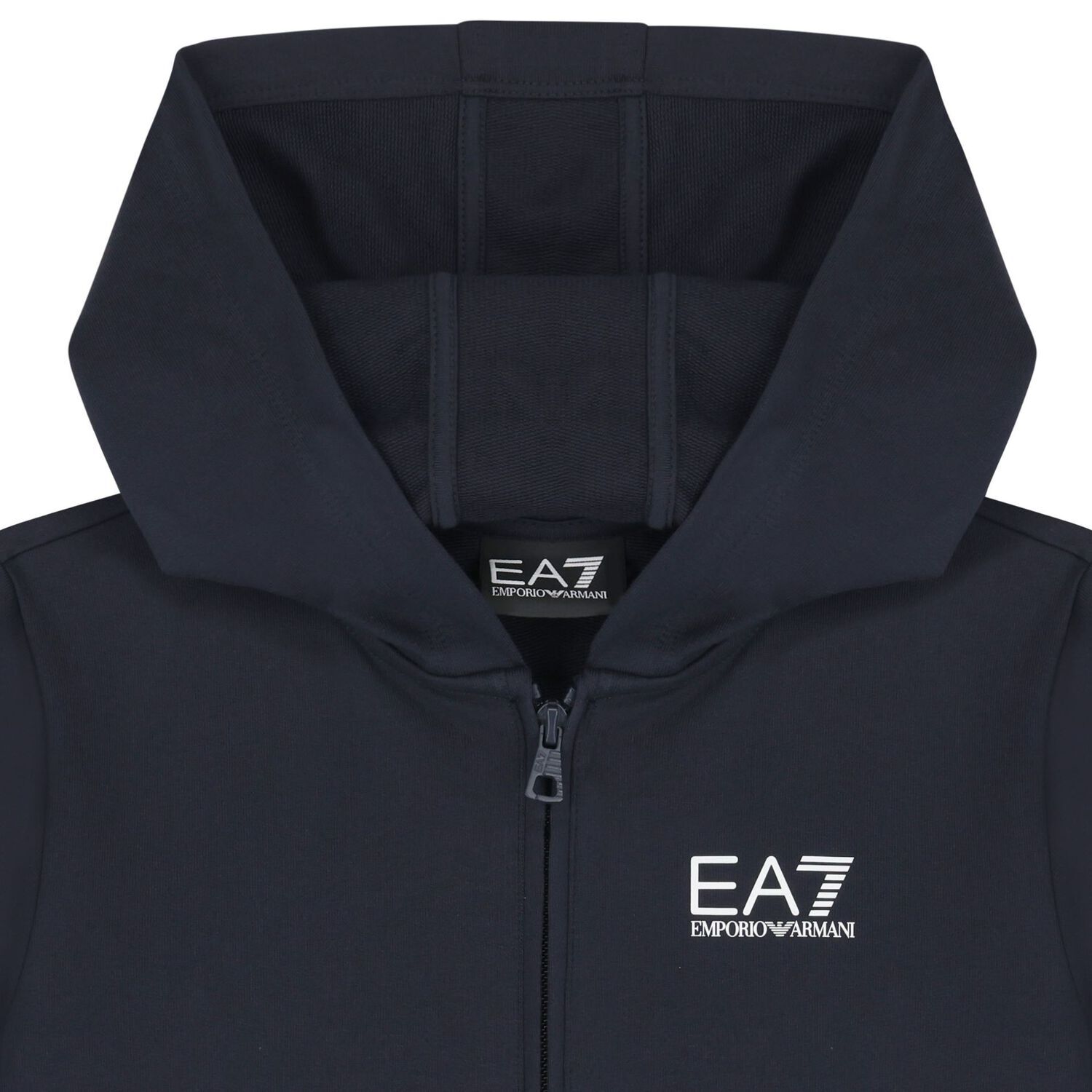 Boys Navy Blue Logo Hooded Zip Up Top, 2, hi-res
