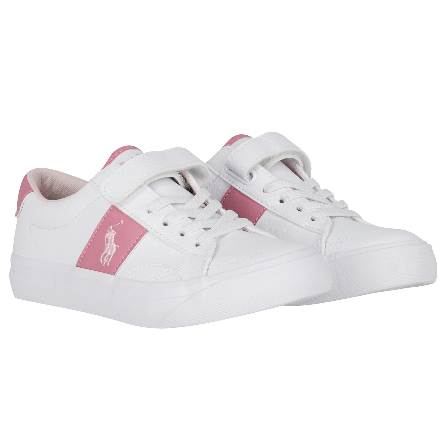 Girls White & Pink Logo Trainers, 1, hi-res image number null