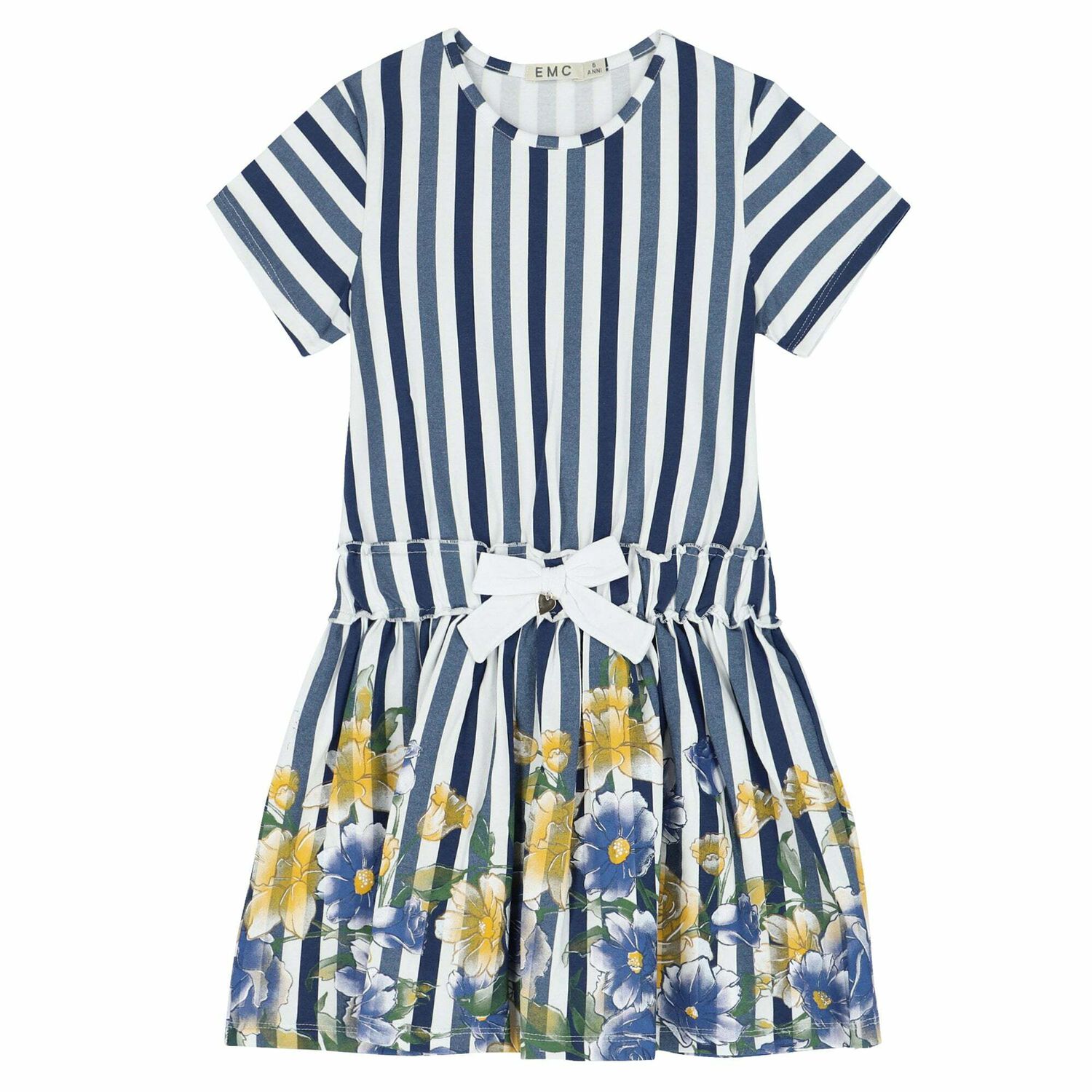 Girls Blue & White Striped Dress, 1, hi-res