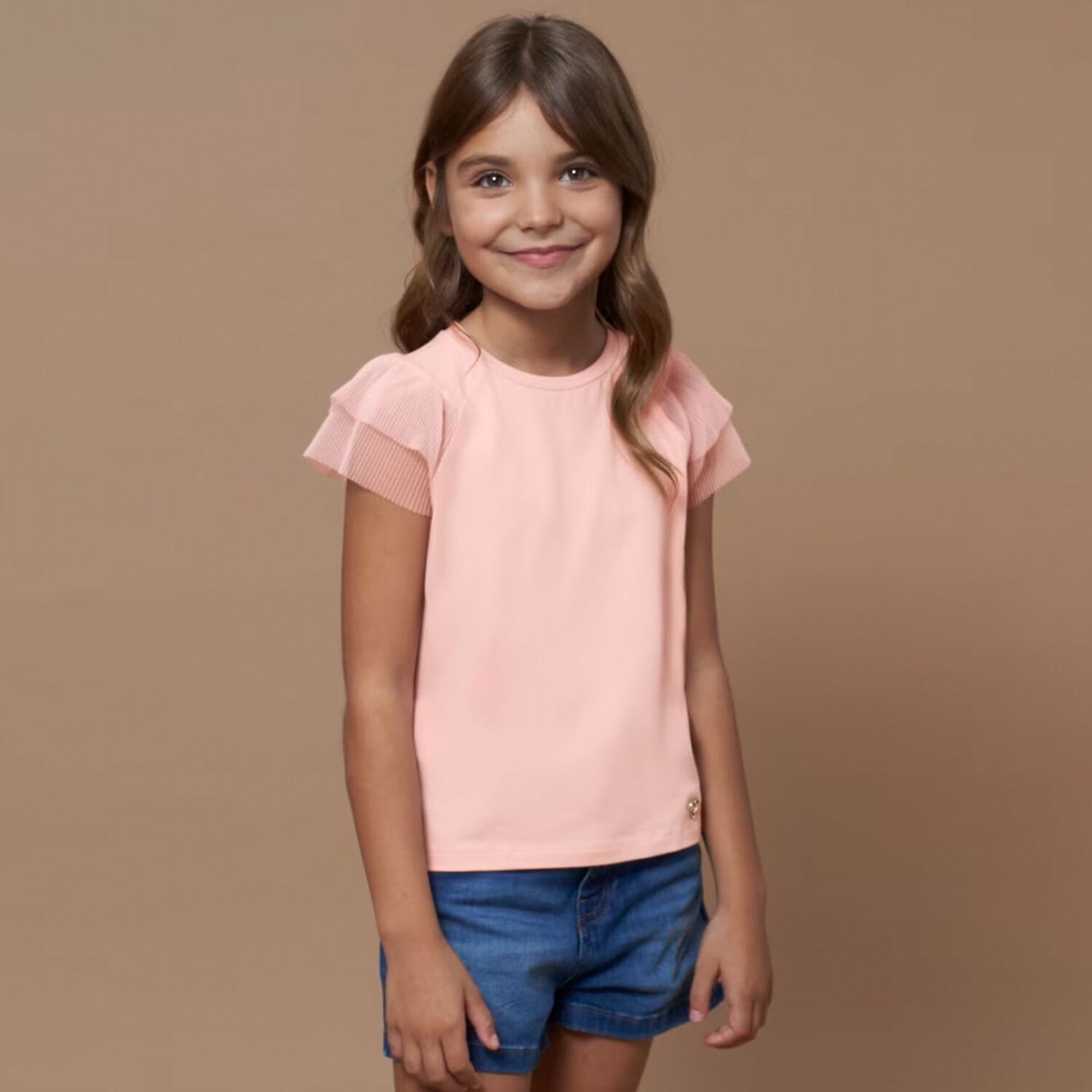 Girls Pink Tulle Sleeved Top, 1, hi-res image number null