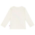 Younger Girls Ivory Glitter Logo Long Sleeve Top, 1, hi-res